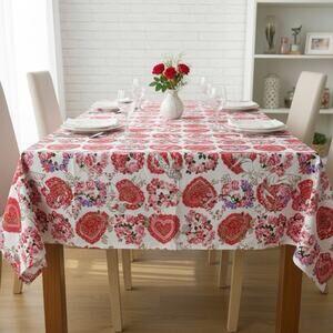 Vintage Wilton Court Valentine’s Day Cupid Hearts Tablecloth 55" x 77" Rectangle